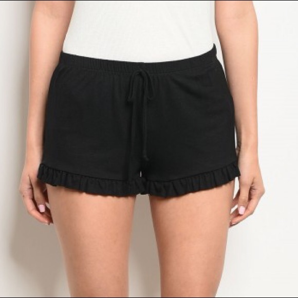 Black ruffle cotton mini shorts - Picture 1 of 4